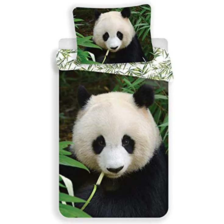 Jerry Fabrics JF Kinder-Bettwäsche-Set Panda-Bär-Motiv 140x200 cm 100% Baumwolle, Wendebettwäsche in Weiß