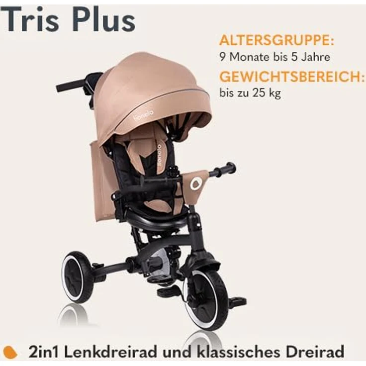 Lionelo Tris Plus Multifunktionales Laufrad Dreirad 9 Monate - 5 Jahre bis 25 kg, Kinderwagen, Große PU-Räder, Drehbarer Sitz, Verstellbare Rückenlehne, Montage ohne Werkzeug – Bild 2