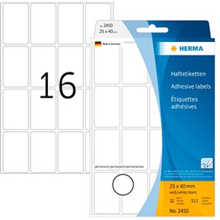 HERMA 2450 Etiketten, selbstklebend, weiß, 25,0 x 40,0 mm, rechteckig, beschreibbar