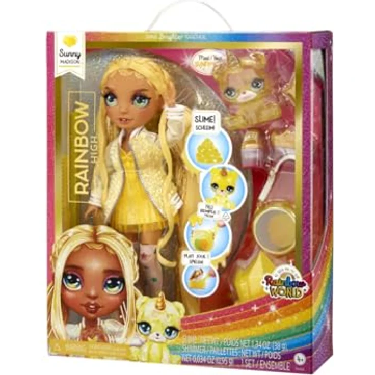 Rainbow High Anziehpuppe Classic Rainbow Fashion Doll- Sunny (yellow) mit funkelndem Haustier und Glitzerschleim - Preisvergleich – Bild 5