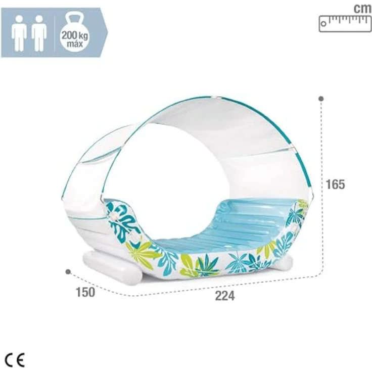 Intex Tropical Canopy Lounge, Schwimmliege mit Dach, 2,24 x 1,50 x 1,65 m, abnehmbare Dach, zwei Getränkehalter – Bild 3
