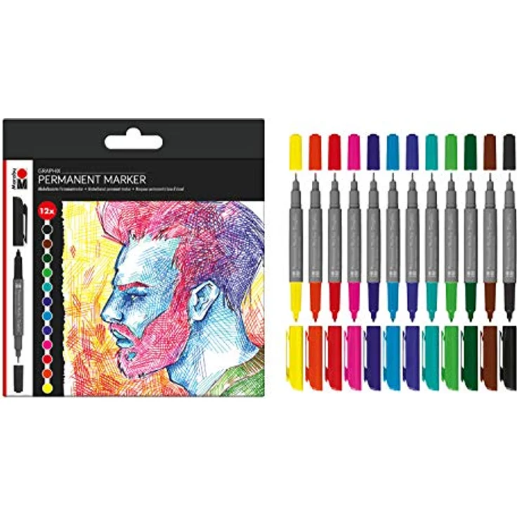 Marabu Permanent Marker Graphix Set, 12 Teile in Signifikantfarben, vielseitige Filzstifte für kreative Projekte – Bild 2