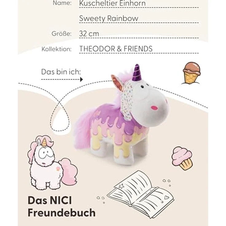 NICI Kuscheltier Einhorn Sweety Rainbow 32cm, Weiß, weiches Plüschtier mit buntem Candy-Look und glitzerndem Stirnhorn, ideales Geschenk für Kinder und Erwachsene | 61908 – Bild 5