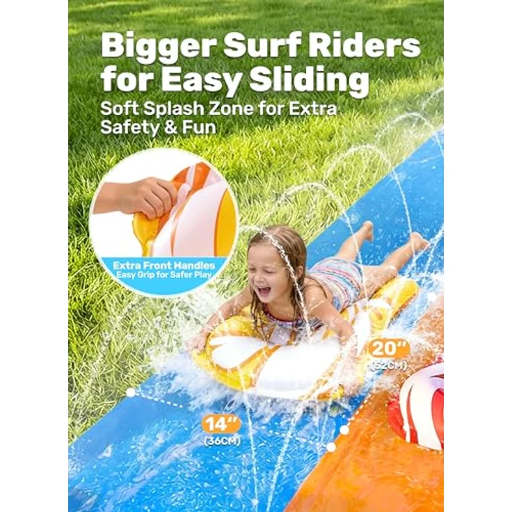 JOYIN 685 cm Wellen-Doppelrasen-Wasserrutsche mit 2 Bodyboards und integriertem Sprinkler für Garten-Spielspaß für Kinder und Erwachsene – Bild 4