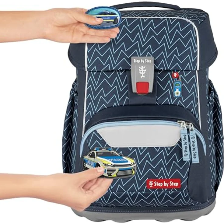 Step by Step Basis Schulranzen-Set „Blue Lines“, 4-teilig, ergonomischer Tornister 20L, blau, mit Reflektoren, Hüft- und Brustgurt, für Kinder ab der 1. Klasse – Bild 3