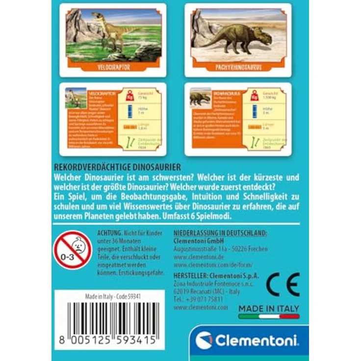 Clementoni Galileo Games Rekordverdächtige Dinosaurier, Kartenspiel für Erwachsene und Kinder ab 6 Jahren mit 6 Spielmodi, ideal als Reisespiel, 59341 – Bild 2