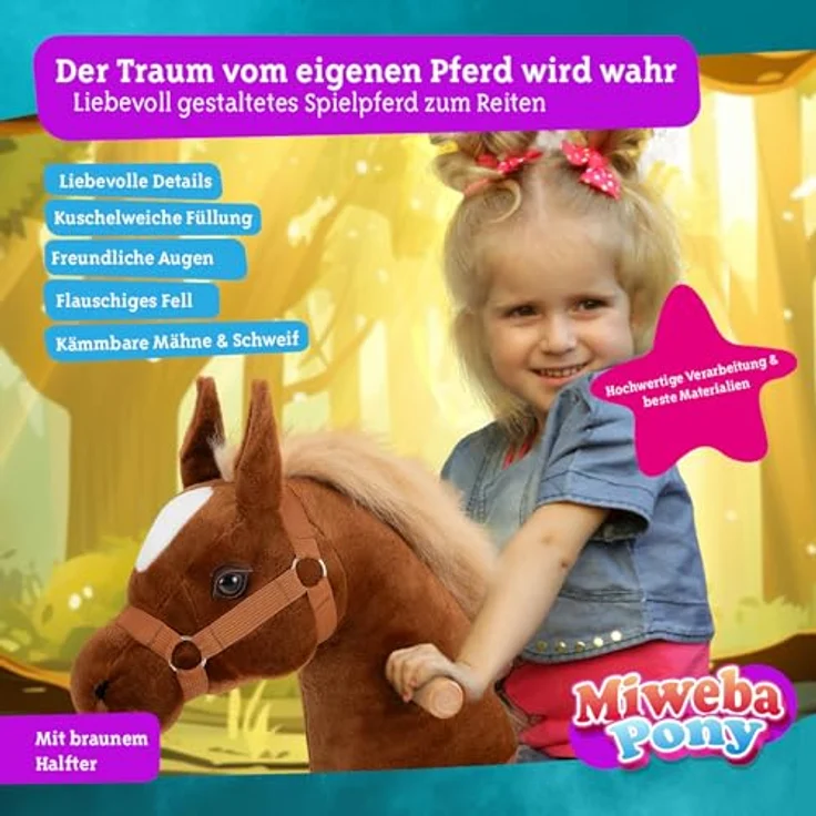Miweba Pony Amadeus | Reitpferd auf Rollen für Kinder - Schaukelpferd mit Rücklaufbremsen und ergonomischem Sattel - 3-5 Jahre – Bild 3