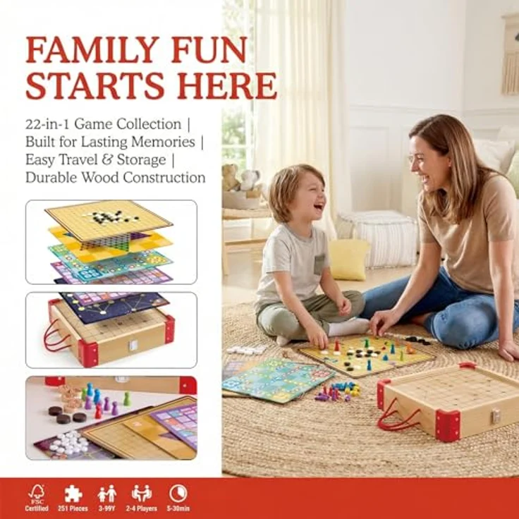 Hape 22 klassische Spielesammlung, 22-in-1 Brettspielset für Familie und Reisen, tragbar und vielseitig – Bild 5