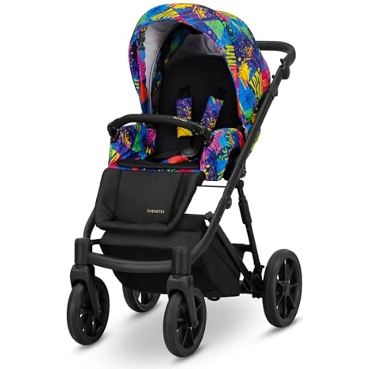 Kunert Ivento 2in1 Kinderwagen, integrierte Ausstattung im bunten Design mit schwarzem Rahmen, Farbe: Colors Impresion – Bild 1