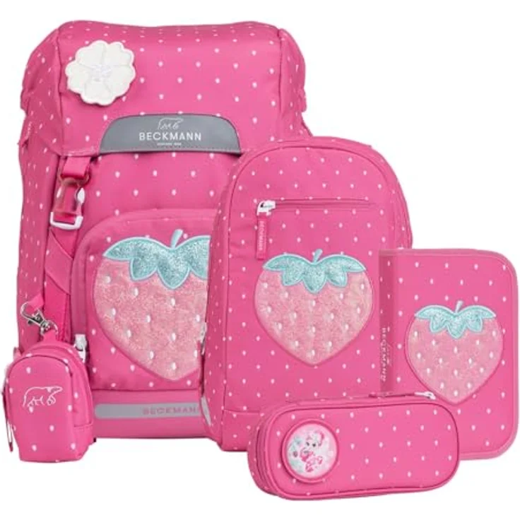 Beckmann Schulranzen Classic Schoolbag Set, 6-teilig, 22L, purpur mit gepolsterten Tragegurten und robustem Material
