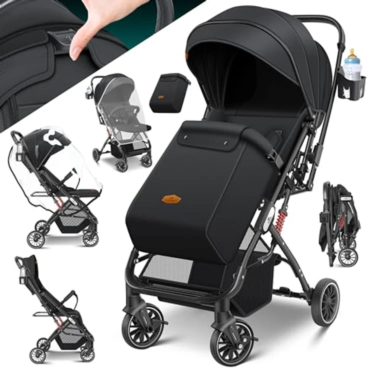 Kidiz Kinderwagen Kinderbuggy klappbar Liegebuggy Sportwagen 360° Räder 5-Punkt Gurt, Inkl. Fußsack, Getränkehalter, Regenabdeckung & Moskitonetz, verstellbare Rückenlehne & Sonnenverdeck, blau – Bild 1
