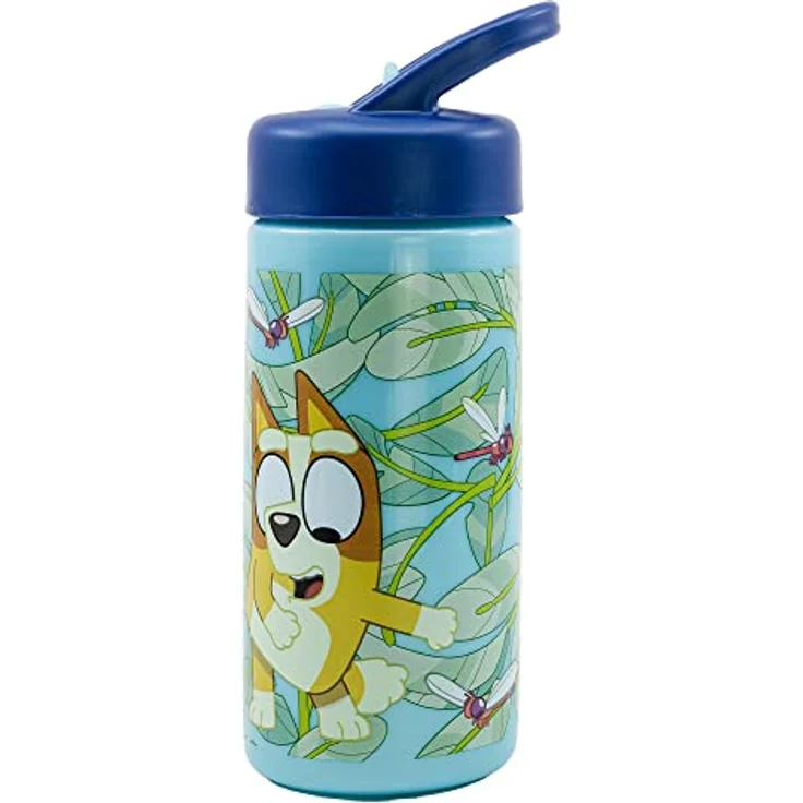 Stor Bluey Sport-Trinkflasche mit Strohhalm und integriertem Griff, 410 ml, blau, BPA-frei, auslaufsicher – Bild 2