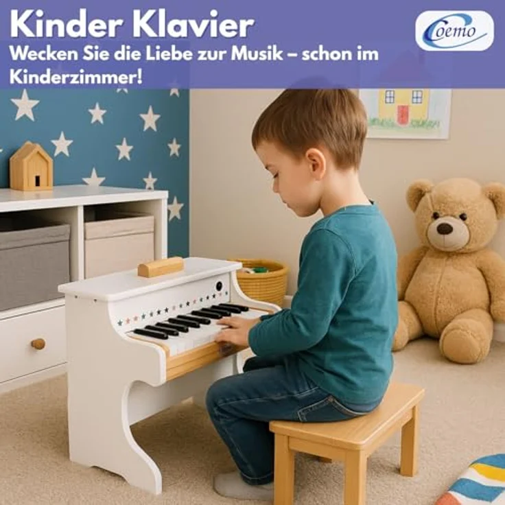 Coemo Kinder-Klavier, 25 Tasten Piano für Kinder, Klangqualität und Motorikspielzeug, Holzklavier für Kleinkinder, kompakte Variante 42x25x29 cm – Bild 2