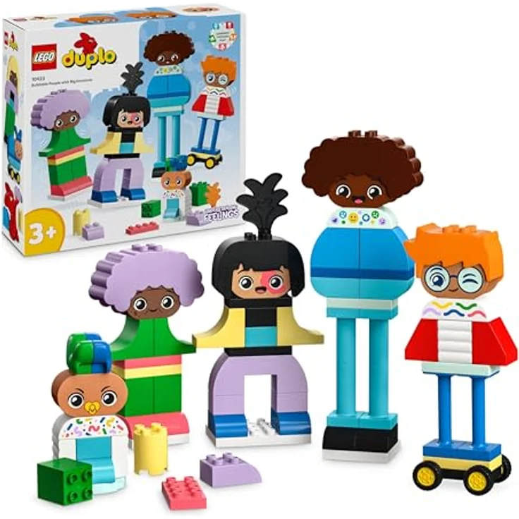 LEGO DUPLO Town Baubare Menschen mit großen Gefühlen, Lernspielzeug für Kinder ab 3 Jahren, enthält 5 Figuren mit 10 Gesichtern für Rollenspiele, 71 Steine zum Kombinieren und Gestalten 10423 – Bild 1