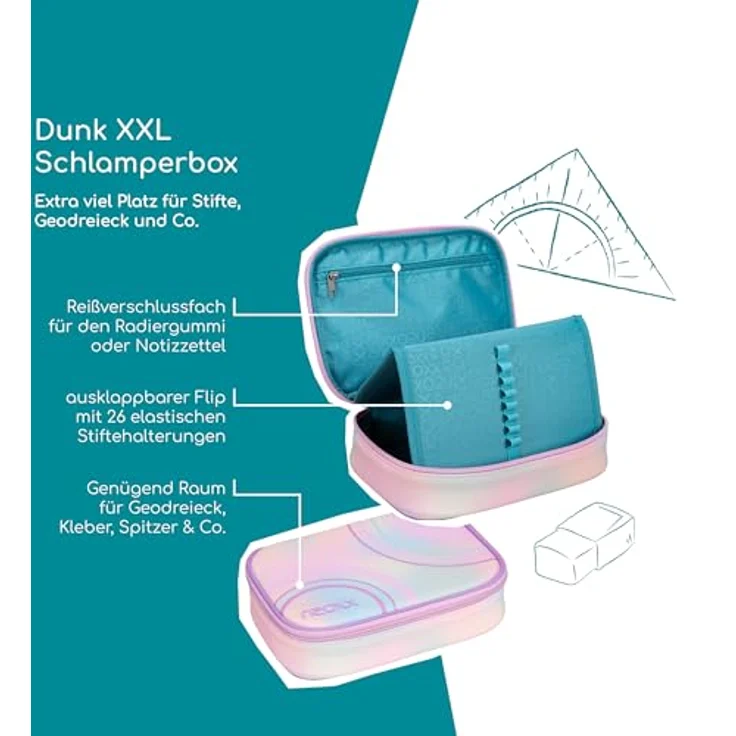 neoxx Schreibgeräteetui Schlamperbox Dunk, Candy Party - Praktisches Federmäppchen mit recyceltem Innenfutter und Stift-Flap – Bild 3