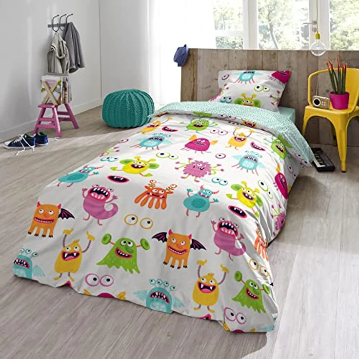 ESPiCO Bettwäsche Trendy Bedding Monster Ungeheuer Kreaturen Wesen Aliens Baumwolle Renforcé, 135x200 cm, Helles Design – Bild 5