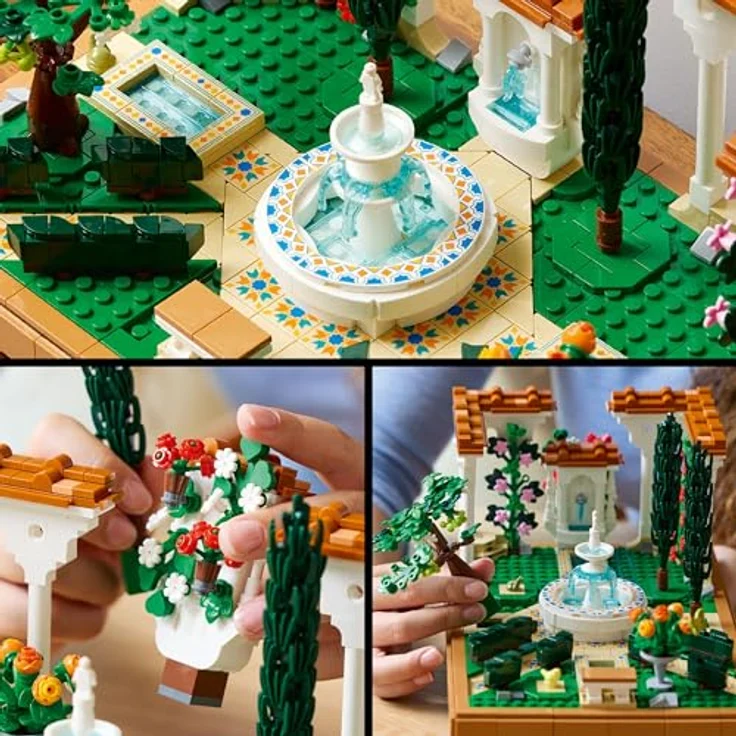 LEGO Icons Springbrunnengarten, Bauset für Erwachsene, Deko fürs Wohnzimmer oder Büro, anpassbares Modell eines Gartens, mit Zypressen, Weinreben und anderen Pflanzen, Kollektion Gärten der Welt 10359, Klemmbausteine – Bild 5