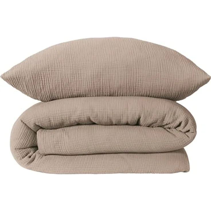 Schiesser Bettwäscheset Molly | 2-teilig | Musselin | 100% Baumwolle | Oeko-Tex Zertifiziert | Reißverschluss | Taupe