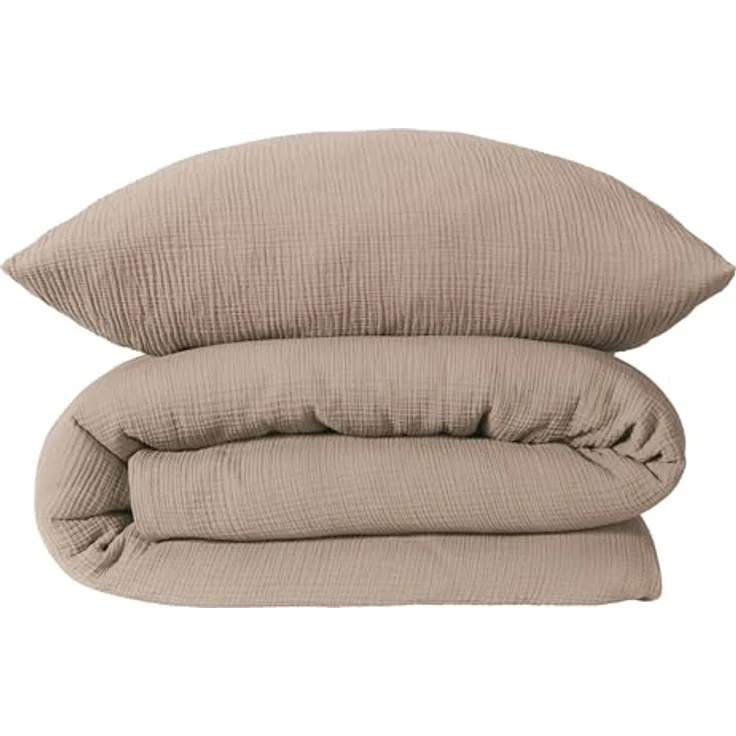 Schiesser Bettwäscheset Molly | 2-teilig | Musselin | 100% Baumwolle | Oeko-Tex Zertifiziert | Reißverschluss | Taupe – Bild 1
