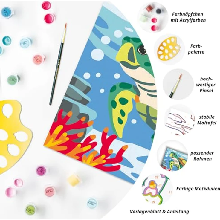 Ravensburger Malen nach Zahlen CreArt, Meeresschildkröte, Made in Europe, mit farbigen Motivlinien und 15 Acrylfarben – Bild 5