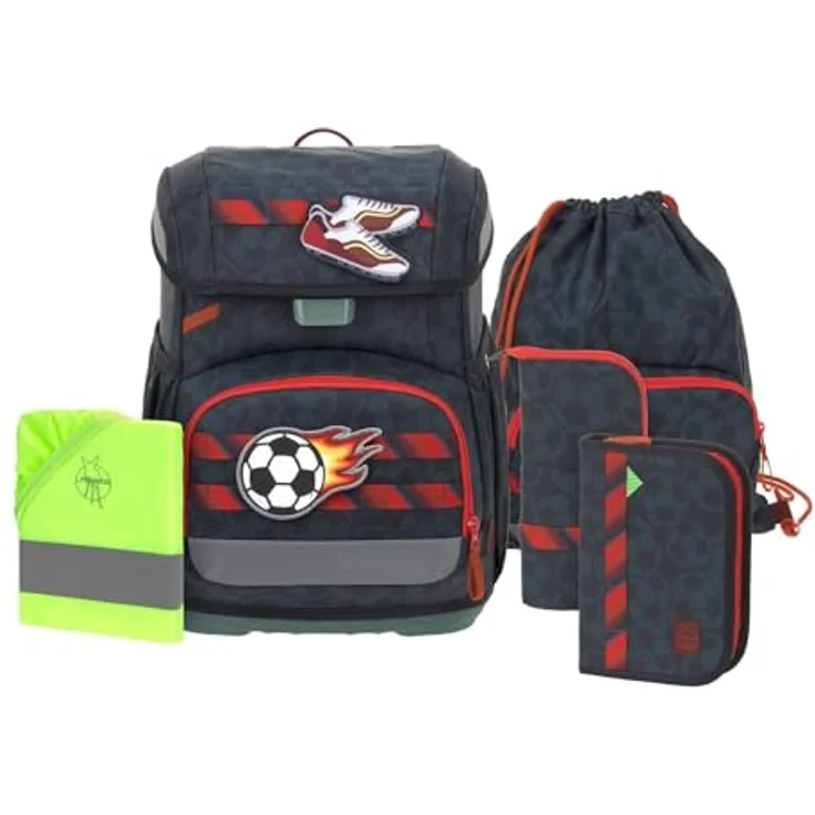 LÄSSIG Schulranzen Set 7-teilig Light Unique Football, ergonomisches Tragesystem, dunkelblau – Bild 1