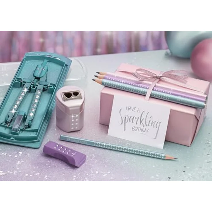 Faber-Castell 118297 Bleistifte Set Sparkle mit Spitzer, Radiergummi und 2 Bleistifte ocean metallic, ergonomische Dreikantform, bruchgeschützte Mine – Bild 4