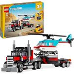 LEGO Creator 3in1 Tieflader mit Hubschrauber, Fahrzeuge-Set mit Helikopter- und LKW-Spielzeug, Flugzeug und Tanklaster, Hot Rod und SUV, Geschenk für 7-jährige Jungs und Mädchen 31146