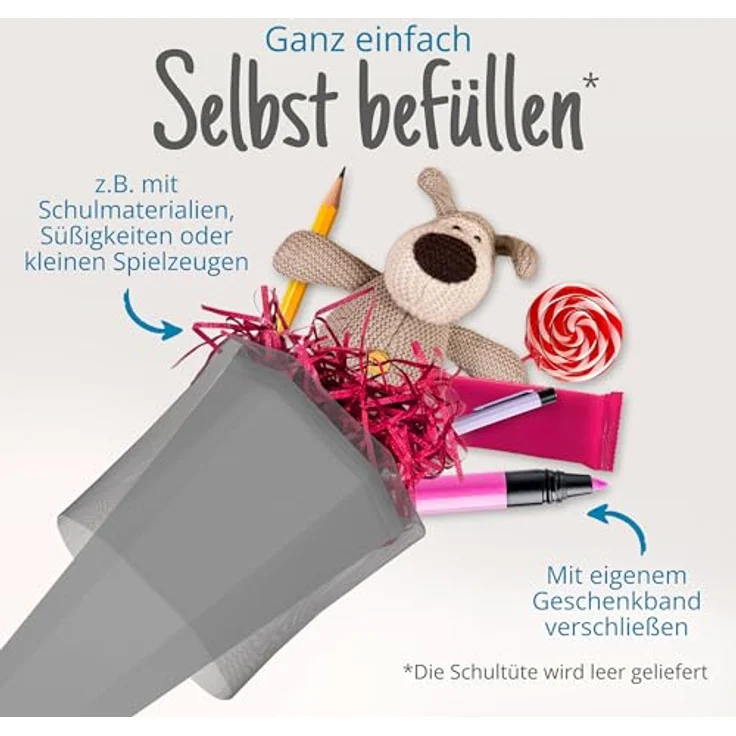 itenga Bastelschultüte Schultütenrohling Zuckertüte Schultüte eckig 85 cm mit Tüllverschluss (grau) – Bild 9