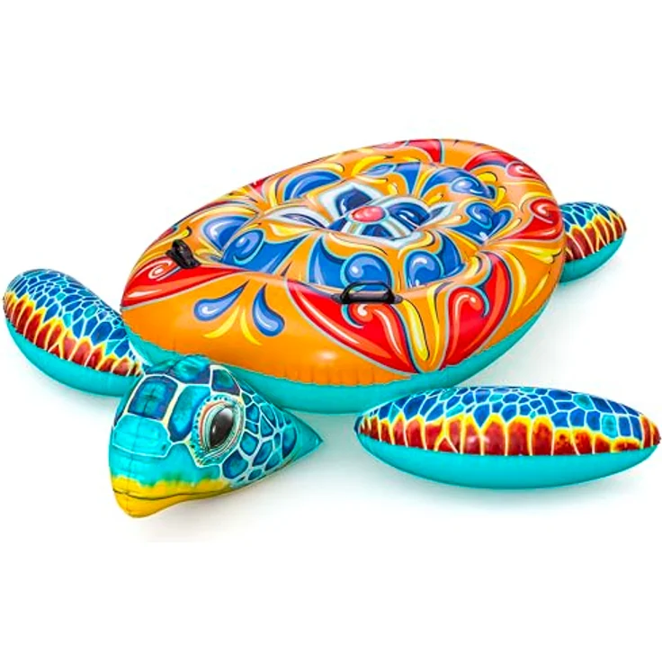 Bestway Schwimmtier Mediterranean Turtle, 186 x 168 x 42 cm, PVC, Majolika-Design, Robuste Haltegriffe, Sicherheitsventile, Inkl. Reparaturflicken, Ab 3 Jahren – Bild 1