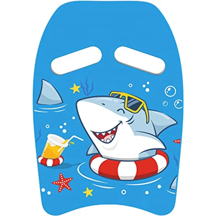 MoKo Kinder Schwimmbrett, Kickboard mit 2 Griffen, PE-Schaum, Cartoon-Muster, Blauer Hai, geeignet für Schwimmtraining bis 45 kg – Bild 1
