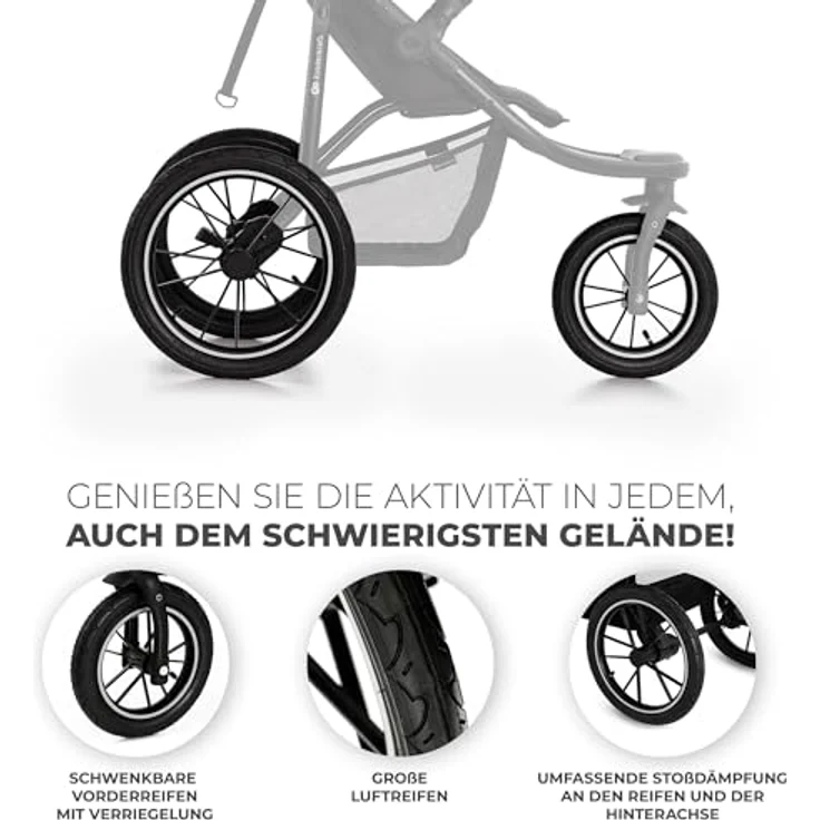 Kinderkraft HELSI 2, Buggy bis 27 kg mit Liegefunktion, großen Luftreifen und verstellbarem Elterngriff, grau – Bild 3