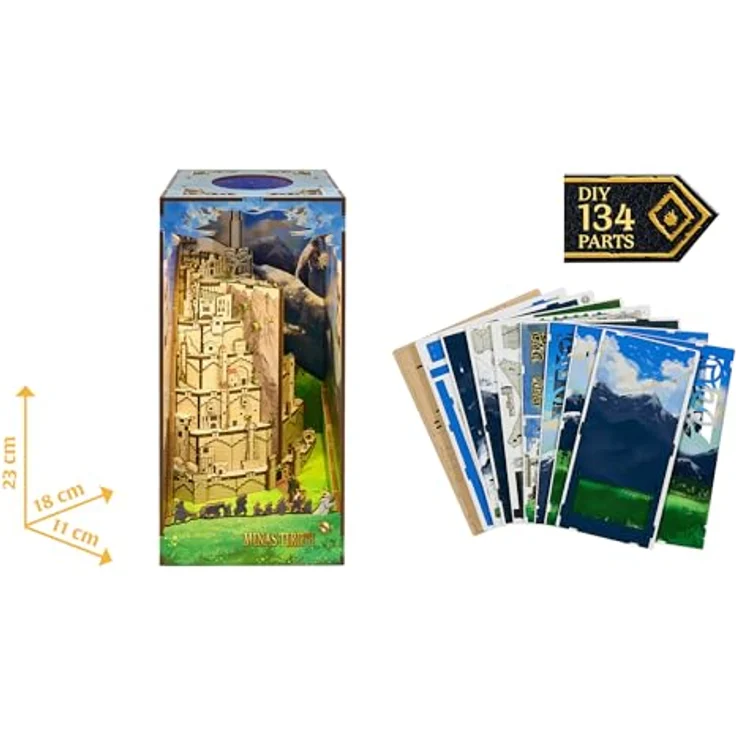 Revell Tiny Adventures Buchstütze Minas Tirith, 3D Diorama der Weißen Stadt aus Holz mit LED-Beleuchtung, Bastelset für Fantasy-Fans – Bild 2