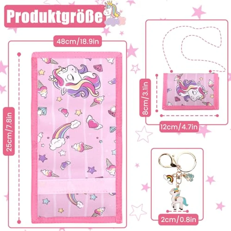 GADITIEK Brustbeutel Einhorn, Kinder Geldbeutel mit Schlüsselanhänger, multifunktionales Portemonnaie für Mädchen in Pastellfarben, 12x8cm, ideal für Geschenke – Bild 2