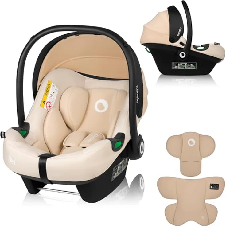 Lionelo Babyschale Astrid i-Size mit Dri-Seat-Einlage & Sonnenverdeck, nur 4 kg, Beige Sand - Sicher & leicht ab Geburt