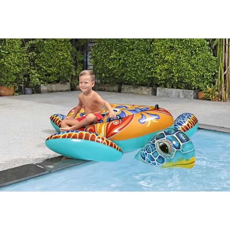 Bestway Schwimmtier Mediterranean Turtle, 186 x 168 x 42 cm, PVC, Majolika-Design, Robuste Haltegriffe, Sicherheitsventile, Inkl. Reparaturflicken, Ab 3 Jahren – Bild 2
