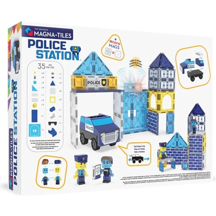 MAGNA-TILES Polizeistation 35-teiliges Magnetbauset mit Light & Sound Fliese und Polizeifiguren, für kreatives Spielen ab 3 Jahren – Bild 2