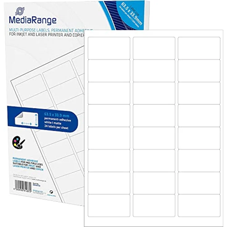 MediaRange Universal-Etiketten, stark haftend, 63.5x33.9mm, weiß, 1.200 Etiketten – Bild 5