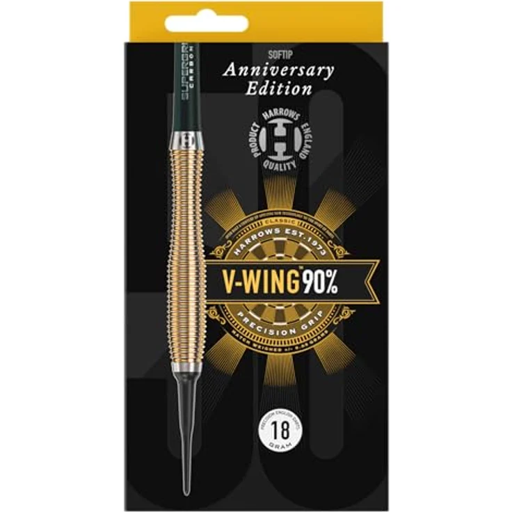 Harrows V-Wing Anniversary Edition Softtip Darts, 18 g mit Gold-Titannitrid Beschichtung, Midi Supergrip Carbon Shafts und 100 Micron Flights – Bild 4