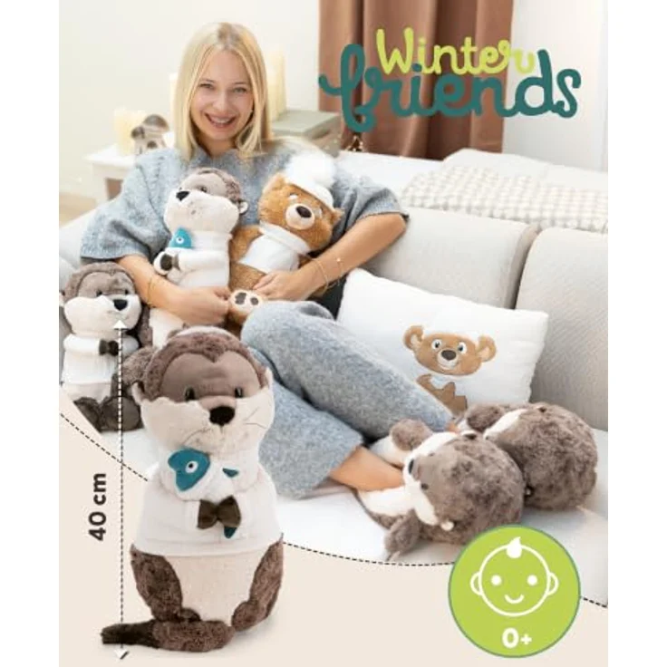 NICI Kuschelkissen Otter Ophelio, 40 × 20 cm Plüschotter in Braun mit kleinem Fisch – Bild 2