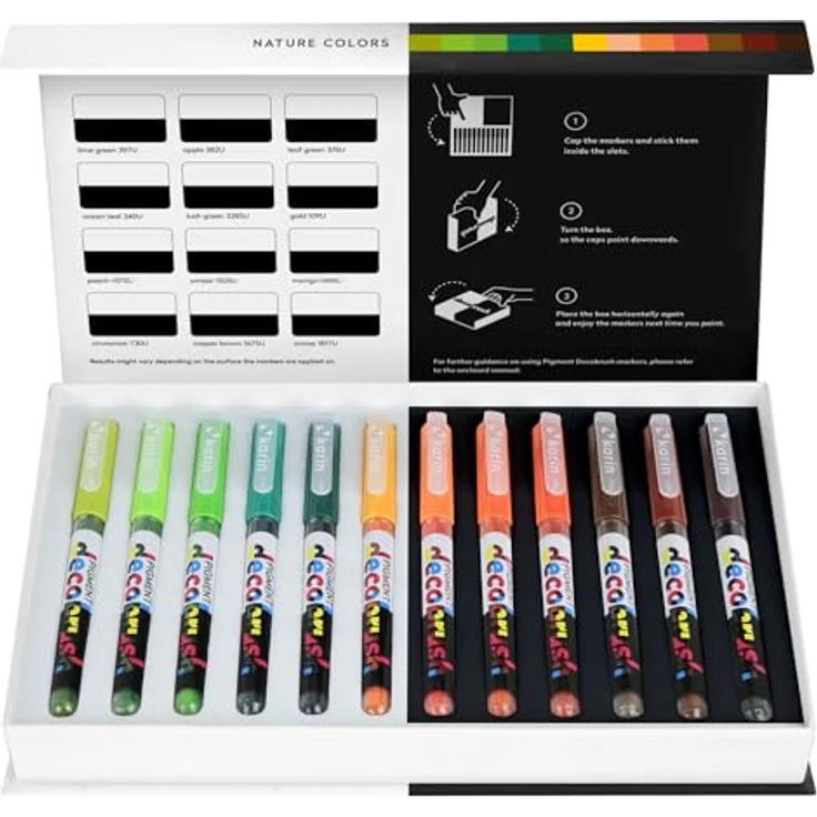 Karin KARIN PIGMENT decobrush Nature Colors Collection, 12er Pack Deckende Acryl-Wasserfarben mit flexibler Spitze, lichtecht und permanent – Bild 1