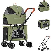 Image for Hundewagen Katzenbuggy 2in1 Hundebuggy Hundebox Transporttasche Faltbar Klappbar bis 20 Kg Haustiere Buggy mit Netzfenstern, mit Bremsrad Jogger Katzenbuggy für Kleine Hunde Katzen ( Color : Green )