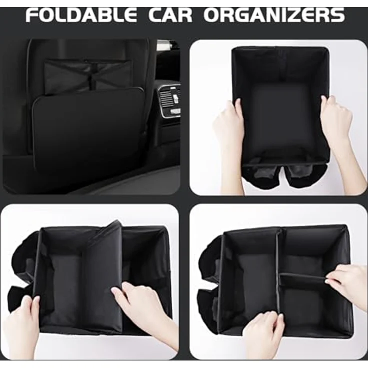 AiQInu Autositz Organizer, praktische Aufbewahrungsbox für Kinder mit 3 DIY-Fächern, 4 Netztaschen und 2 Becherhaltern, wasserdicht und faltbar, für Vorderen Rücksitz und Kofferraum, schwarz – Bild 4