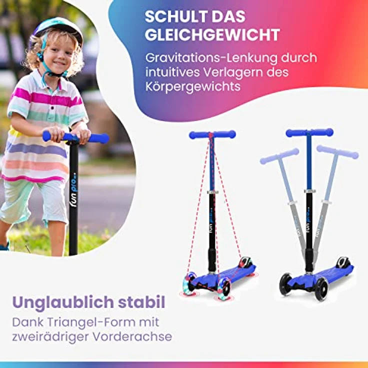 fun pro Two Roller Kinder 6 Jahre, LED Räder Tretroller, Faltbar, bis 80KG, Premium Scooter Hamburg, erweiterte Garantie – Bild 5