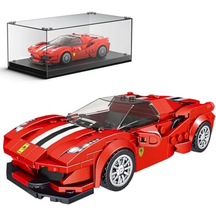 Mould King Technik Speed Champion F488 GTB Rennwagen, Klemmbausteine Set mit 329 Teilen und Acryl-Vitrine – Bild 1