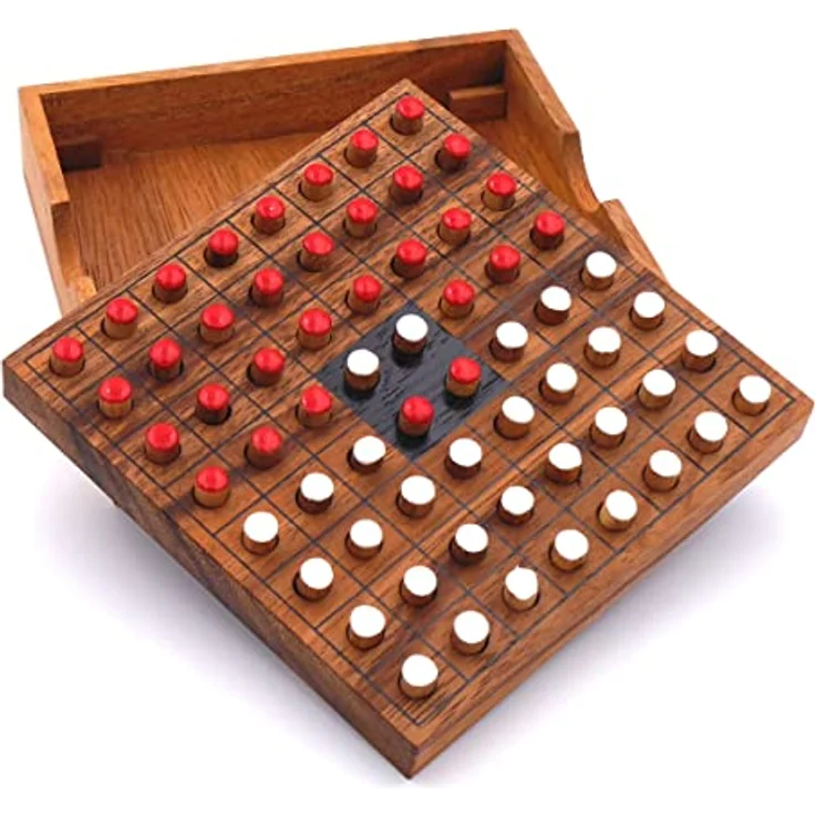 ROMBOL Reversi, Strategiespiel für 2 Personen aus edlem Samena-Holz, rot/weiß, handgefertigt, 13,5 cm x 13,5 cm x 3 cm – Bild 3
