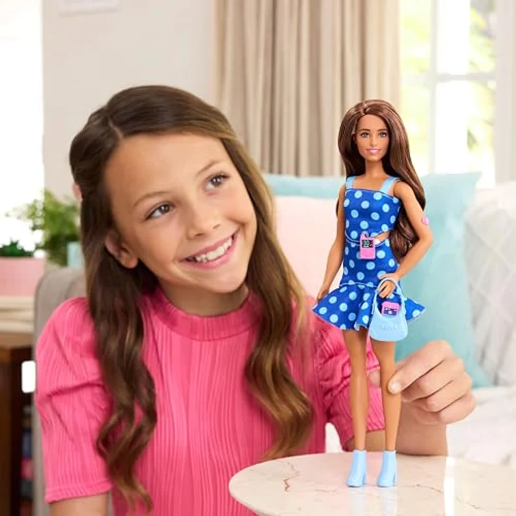 Barbie Fashionista Anziehpuppe mit Typ 1 Diabetes, blaugepuntetes Kleid, inklusive Vielfalt und Modeexperimente – Bild 2