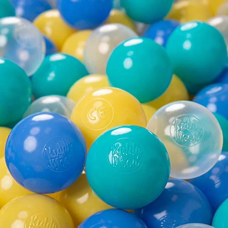 KiddyMoon 500, Kinder Bälle ∅ 6cm für Bällebad und Spiel, BPA-frei, Türkis/Blau/Gelb/Transparent, Made in EU – Bild 1