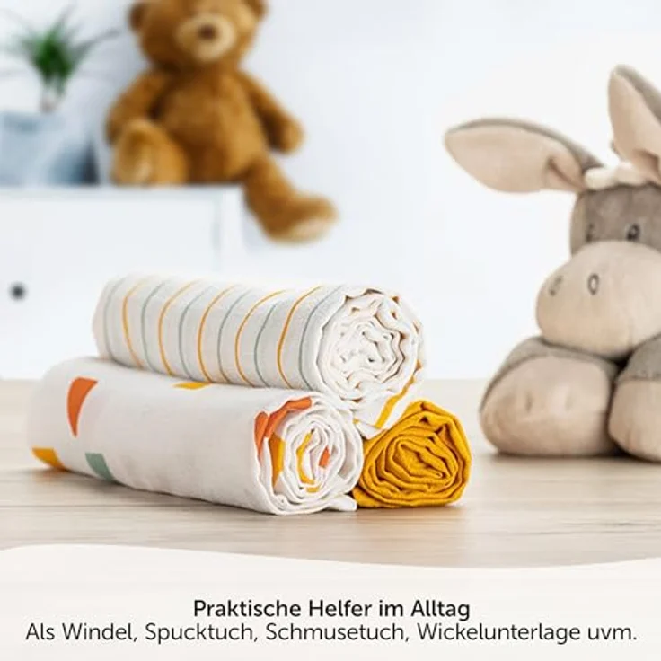 LaLoona Mullwindeln 3er Pack 70x70 cm - Oeko-TEX® Standard 100 geprüfte Baby Stoffwindeln, sehr weich, 100% Baumwolle in Gelb – Bild 2