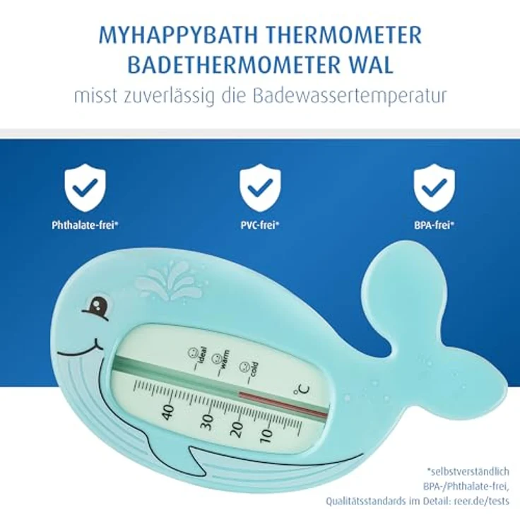 Reer Badethermometer MyHappyBath Wal, Temperaturmessgerät mit Hygienefunktion, blau – Bild 3