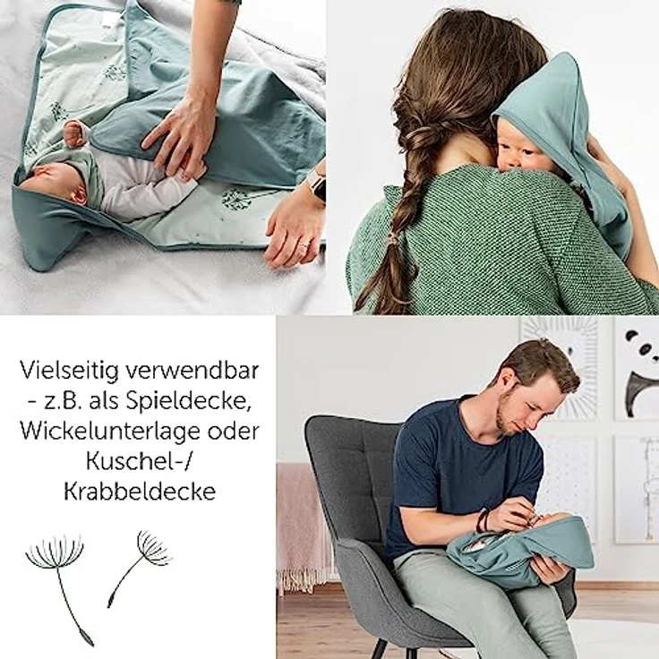 Zamboo Baby Einschlagdecke für Babyschale - dünne Sommer Babydecke aus 100% Baumwolle, 80x80 cm, ÖKOTEX Standard 100 geprüft - Mint Grün – Bild 5